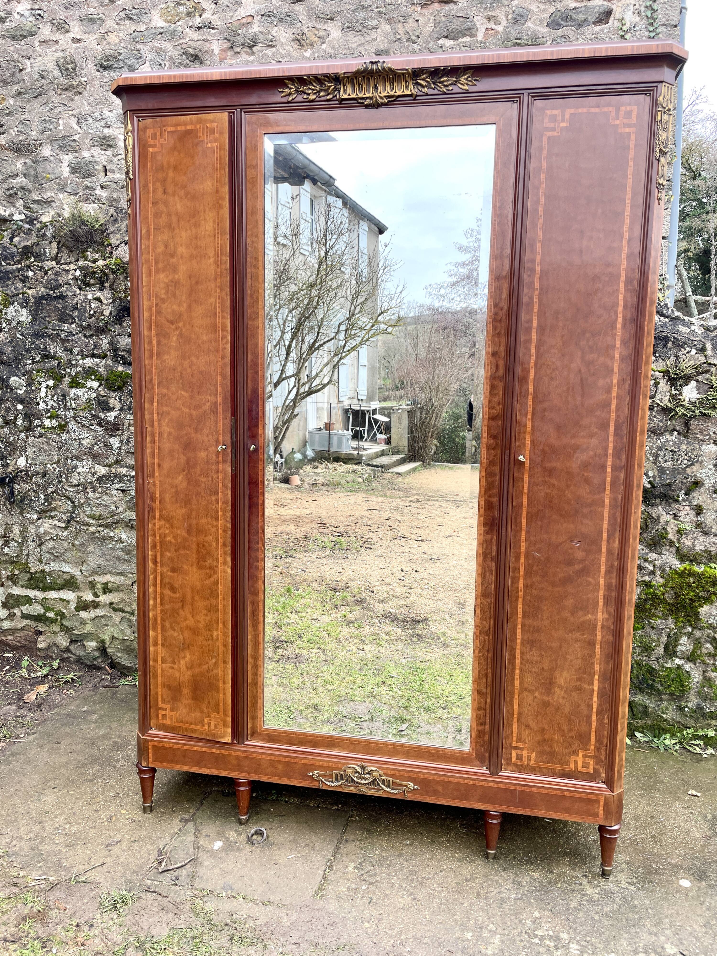 Louis XVI wardrobe, bronze oak and marquetry