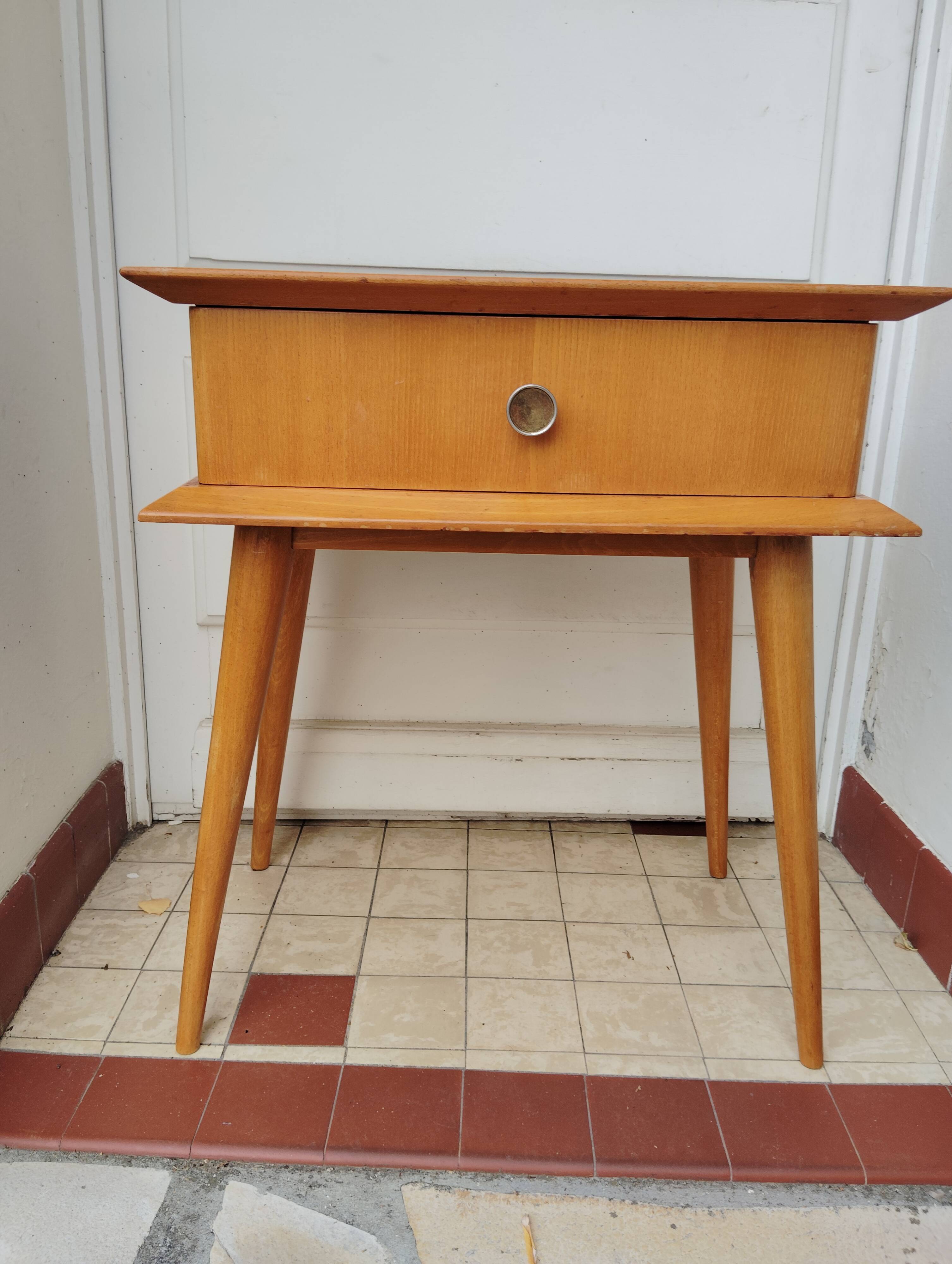 Vintage light wood bedside table