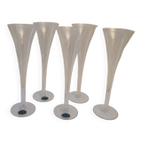 Romanart champagne flutes, mouth-blown, engraved grapes