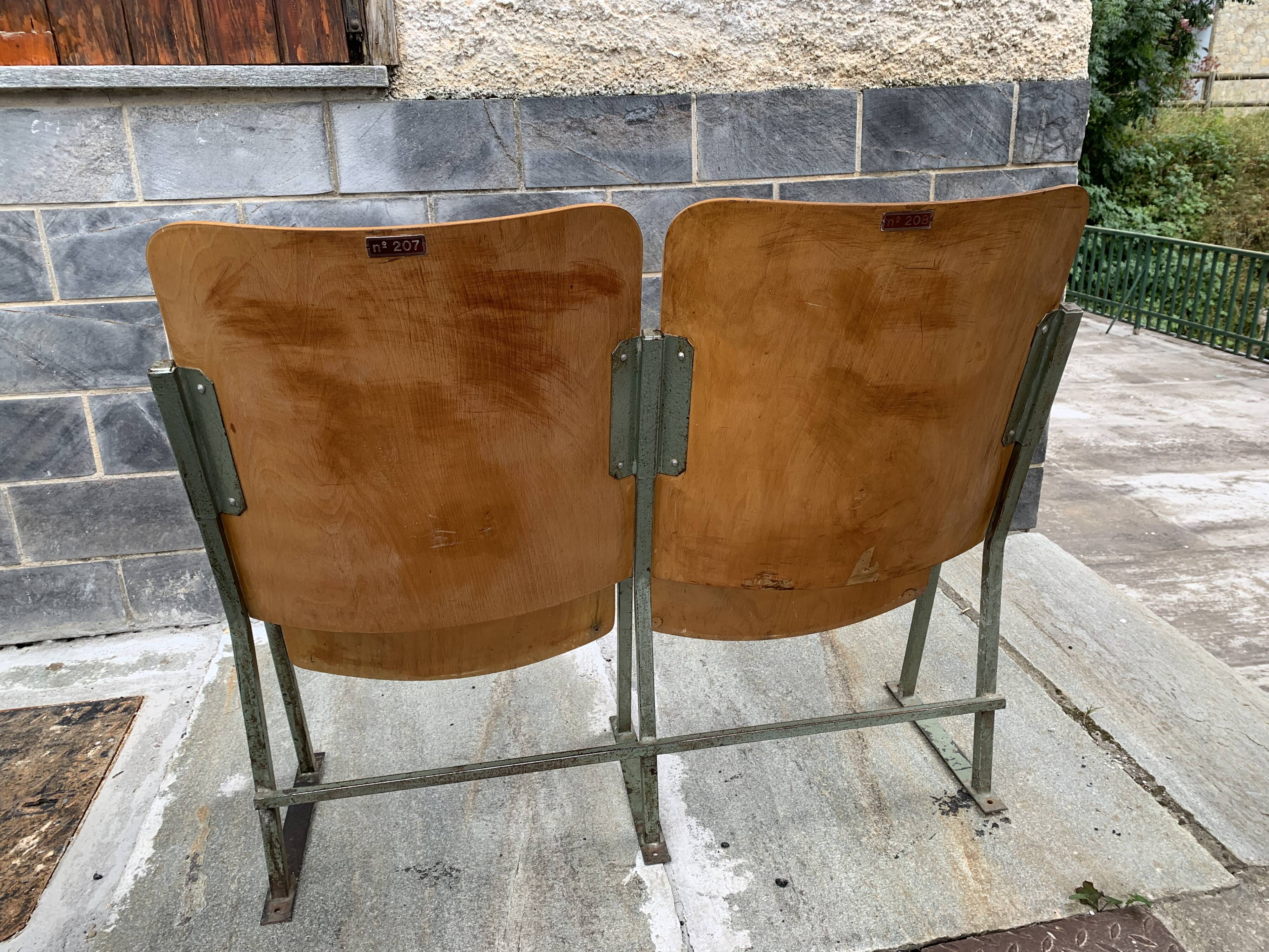 Pair of wooden cinema armchairs industrial style 1960s