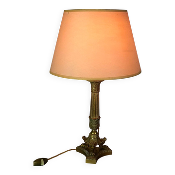 Antique bronze brass torch mounted as a lamp with shade, 44 cm C676