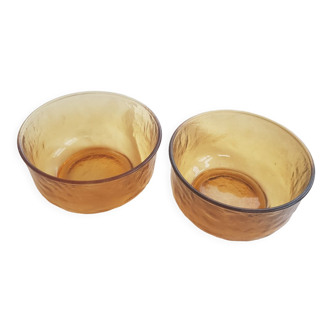 Duo of ochre glass bowls