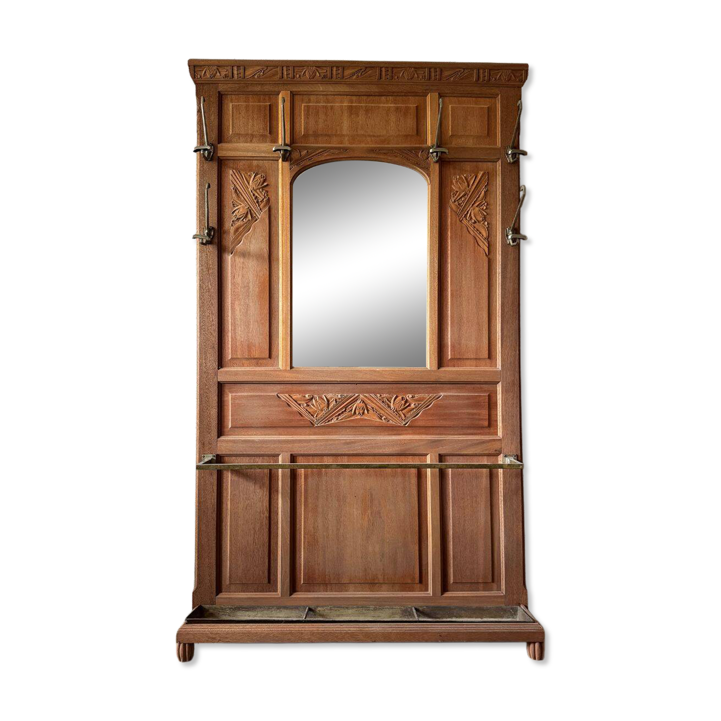 Art Deco coat rack in solid mahogany