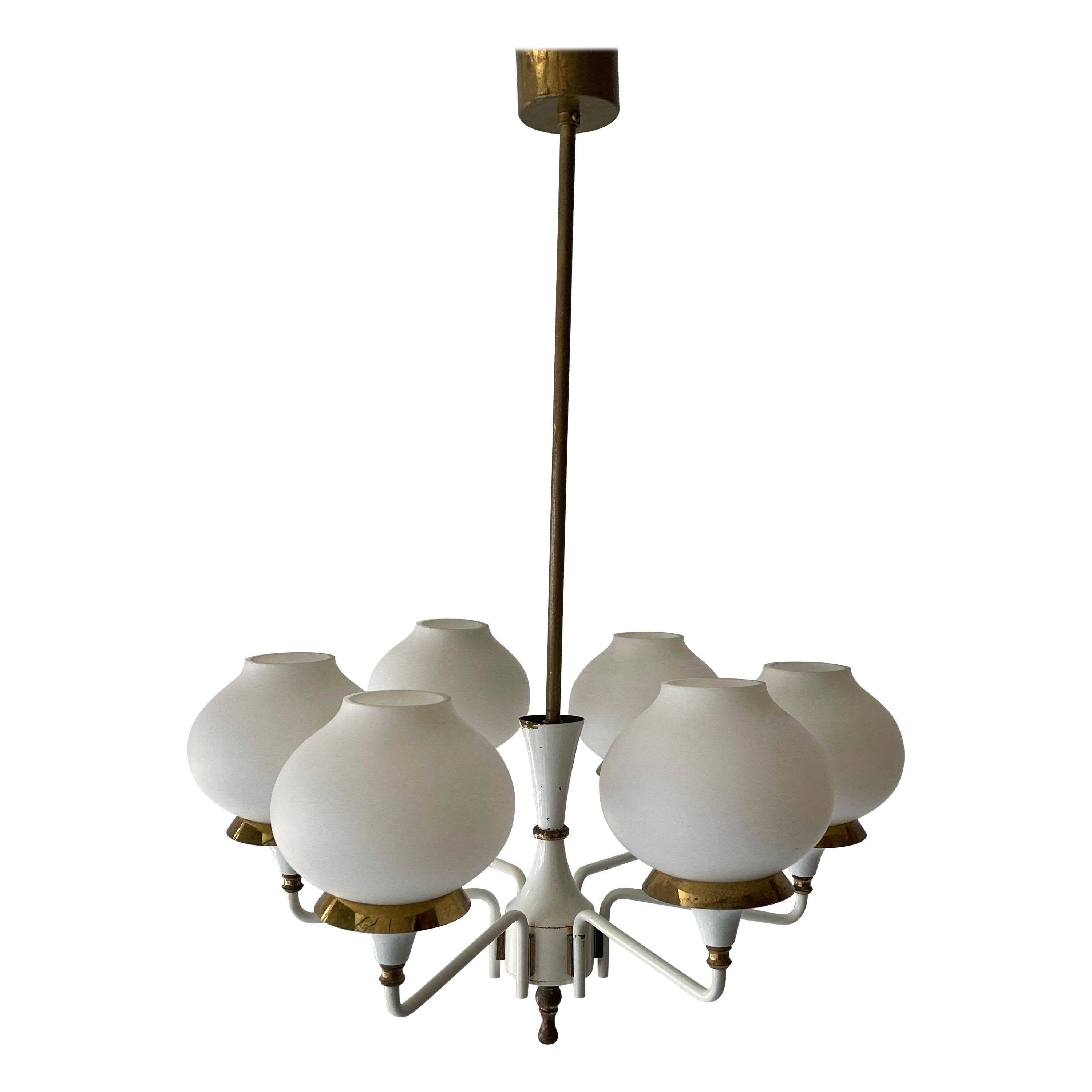 6 suspended glass lamps in white brass by Hans-Agne Jakobsson, 1960s, Sweden