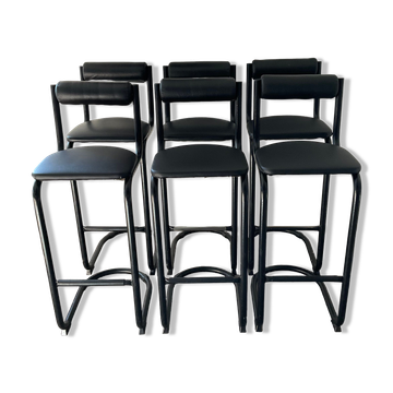 Set of 6 tubular stools with faux leather, 1970s-1980s.