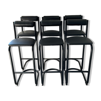 Series of 6 tubular and leatherette stools, 70s- 80s