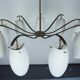 Rare Arredoluce Monza, 9-Light Brass and Opaline Glass Chandelier, Italy 19