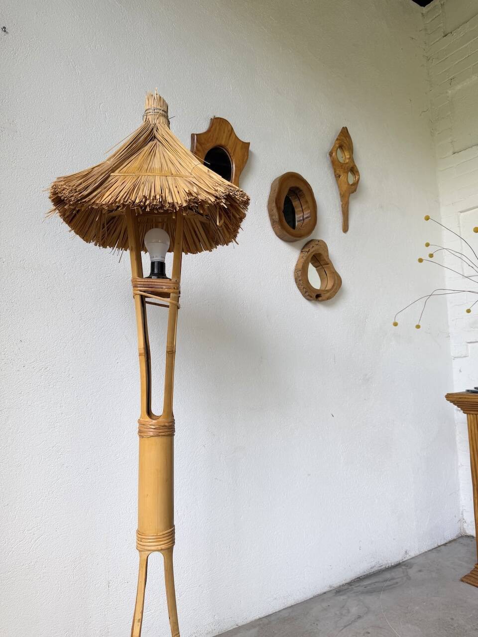 Bamboo and straw floor lamp 1980