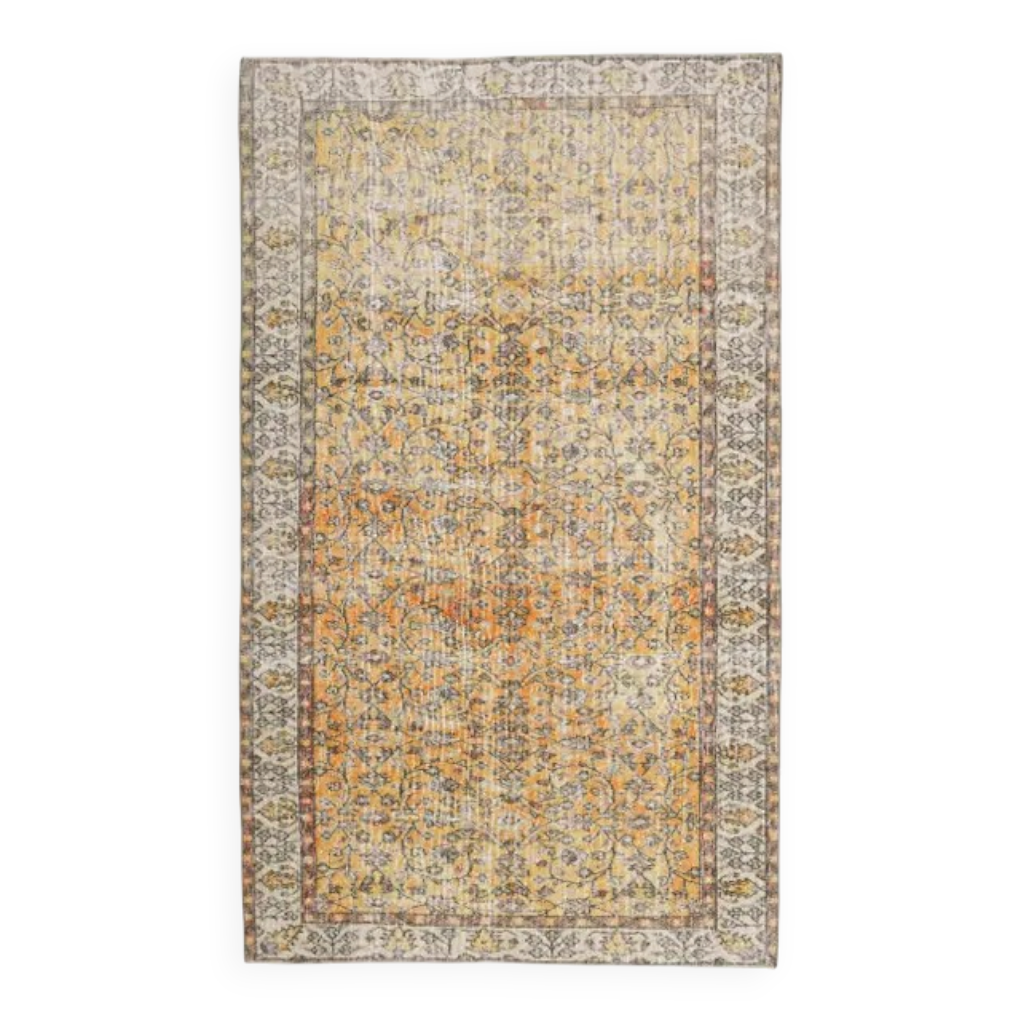 Vintage Turkish handmade wool cotton orange rug 147x251