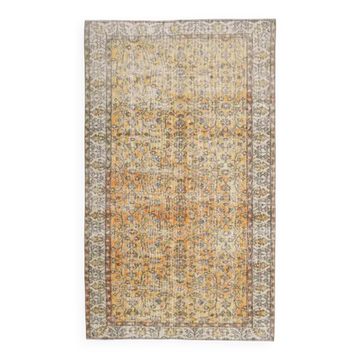 Vintage Turkish handmade wool cotton orange rug 147x251
