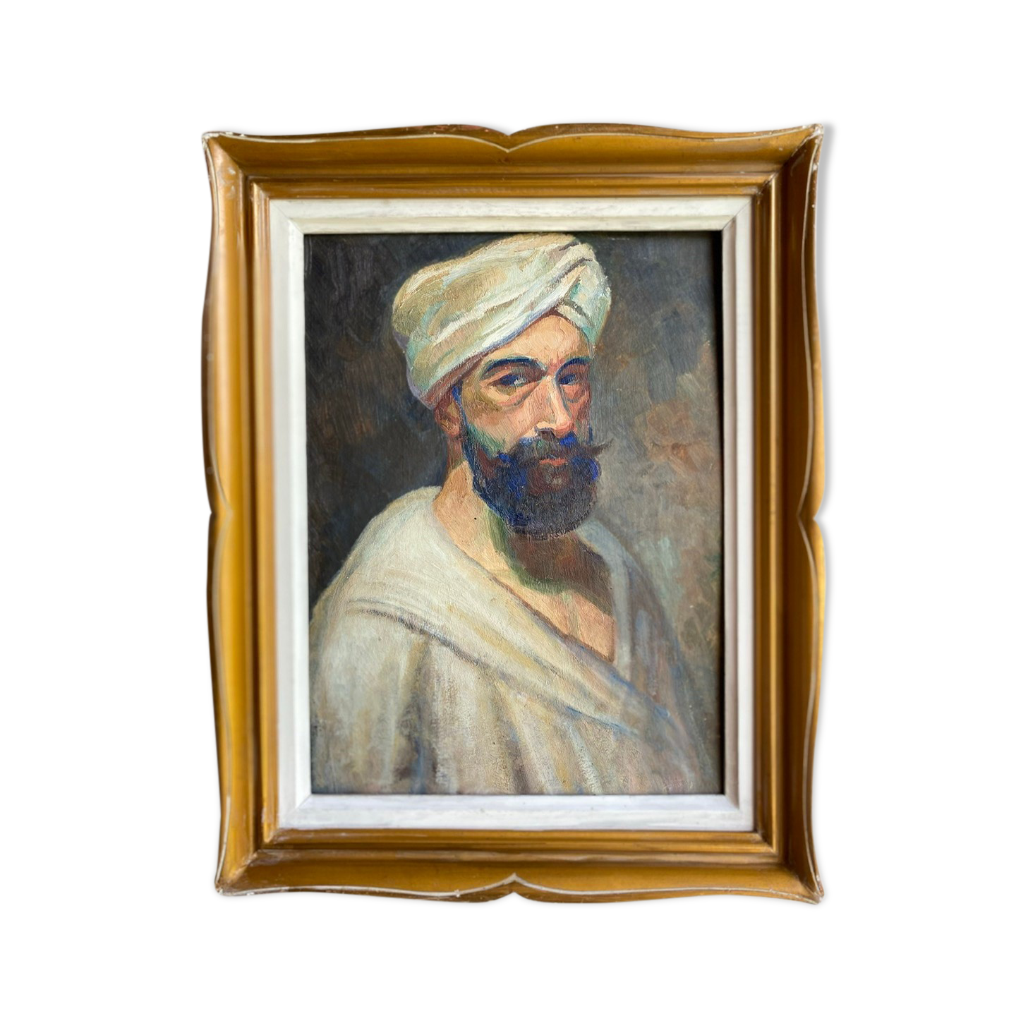 Old painting, portrait of a man with a turban, 20th century, signed