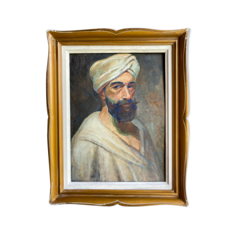 Old painting, portrait of a man with a turban, 20th century, signed