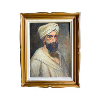 Ancient painting, portrait of man in turban, 20th century, signed