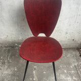Pair of Mid-Century Red Vinyl Dining Chairs with Black Metal Legs, Sculptural Curved Backs