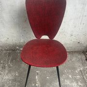 Pair of Mid-Century Red Vinyl Dining Chairs with Black Metal Legs, Sculptural Curved Backs