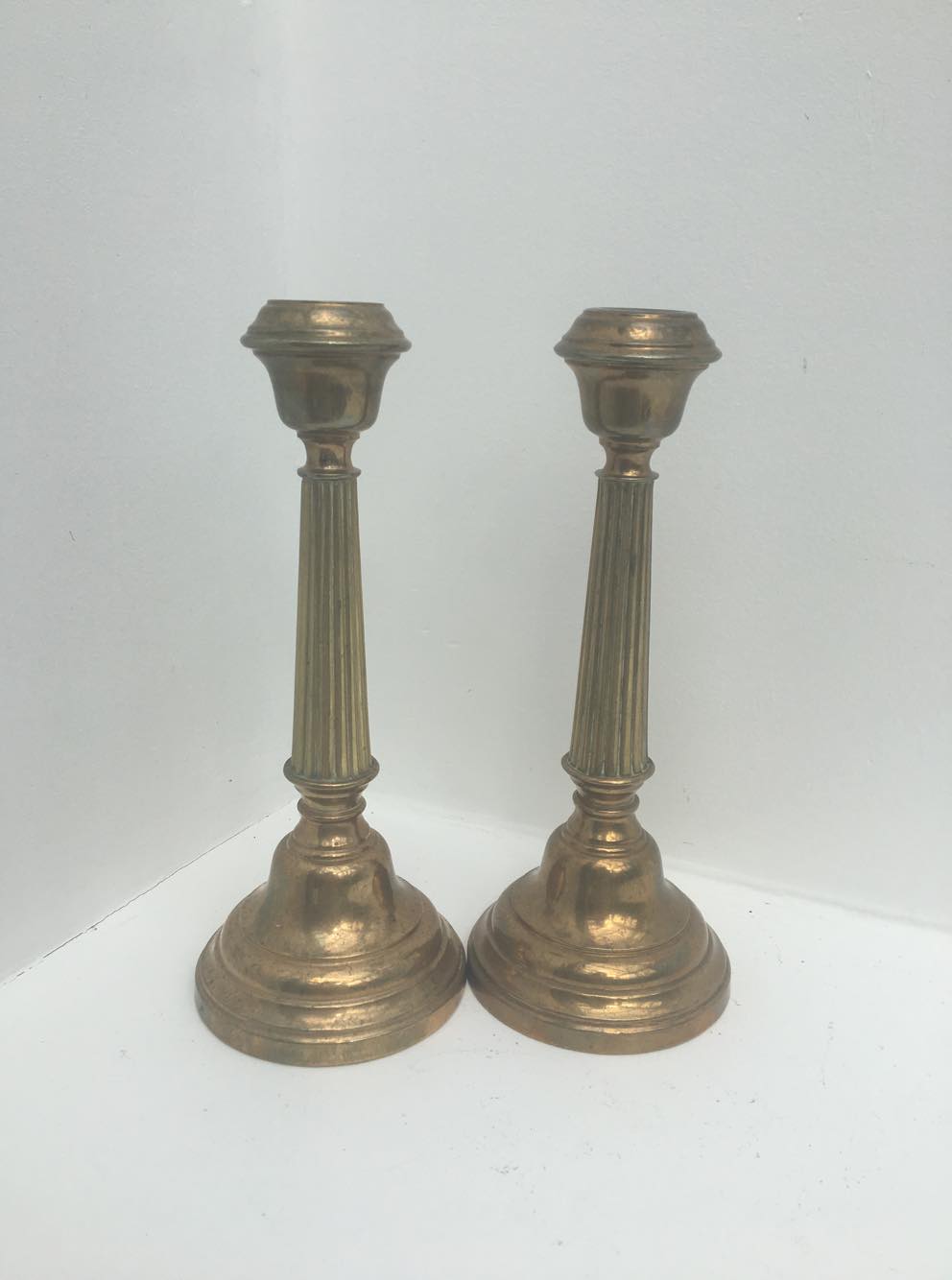 Pair antique bronze candlesticks
