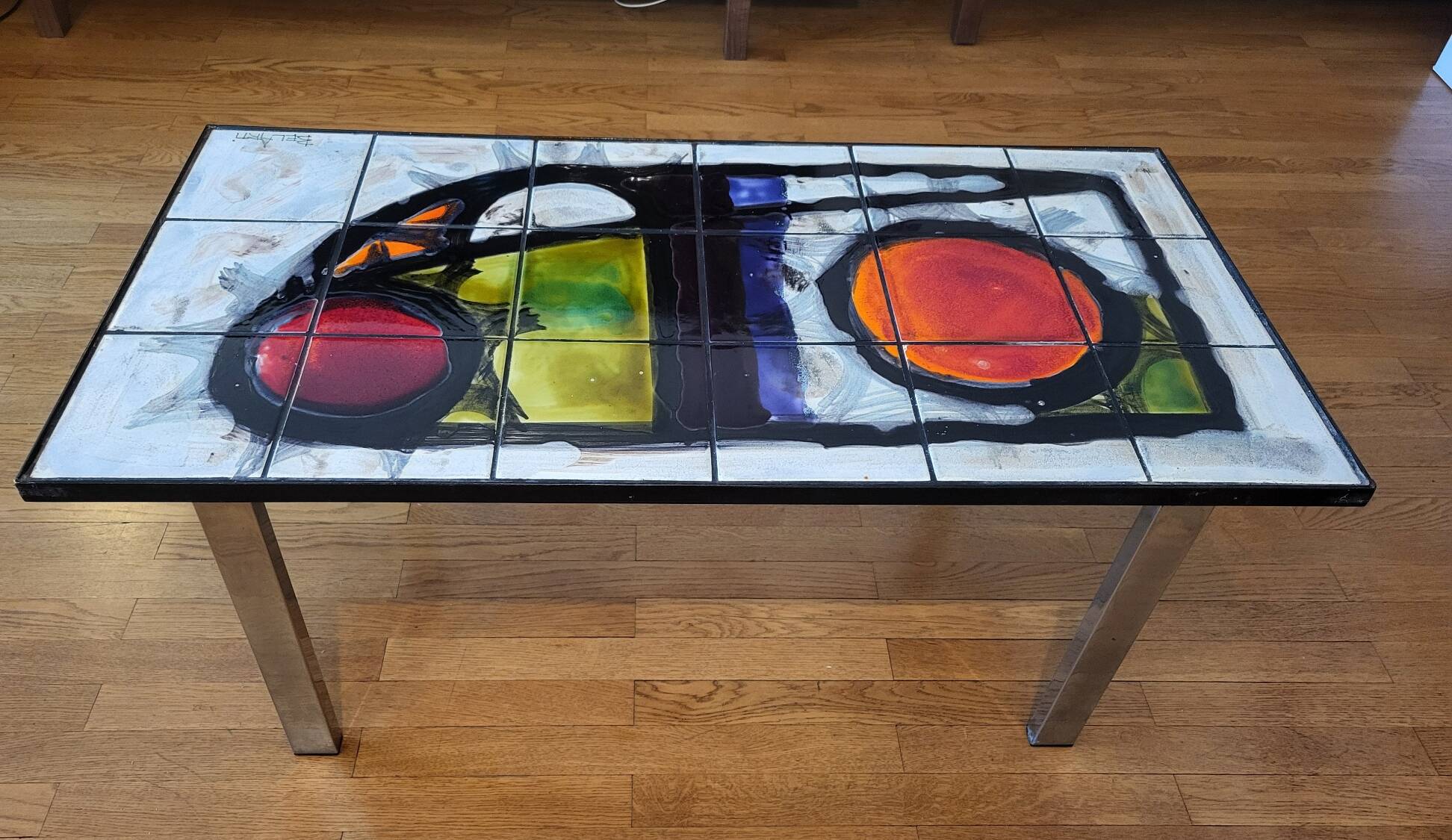 Belarti coffee table in volcanic lava ceramic with chrome legs, Belgium 1960.