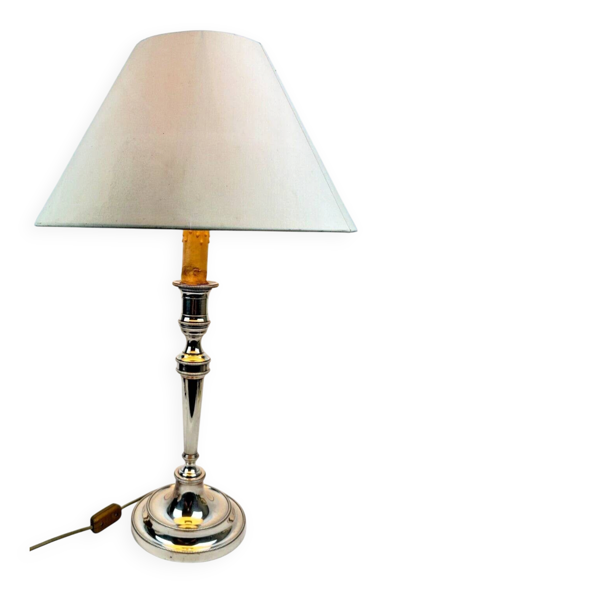 Silver-plated bronze lamp base, candlestick converted into a lamp, H. 53.5 cm