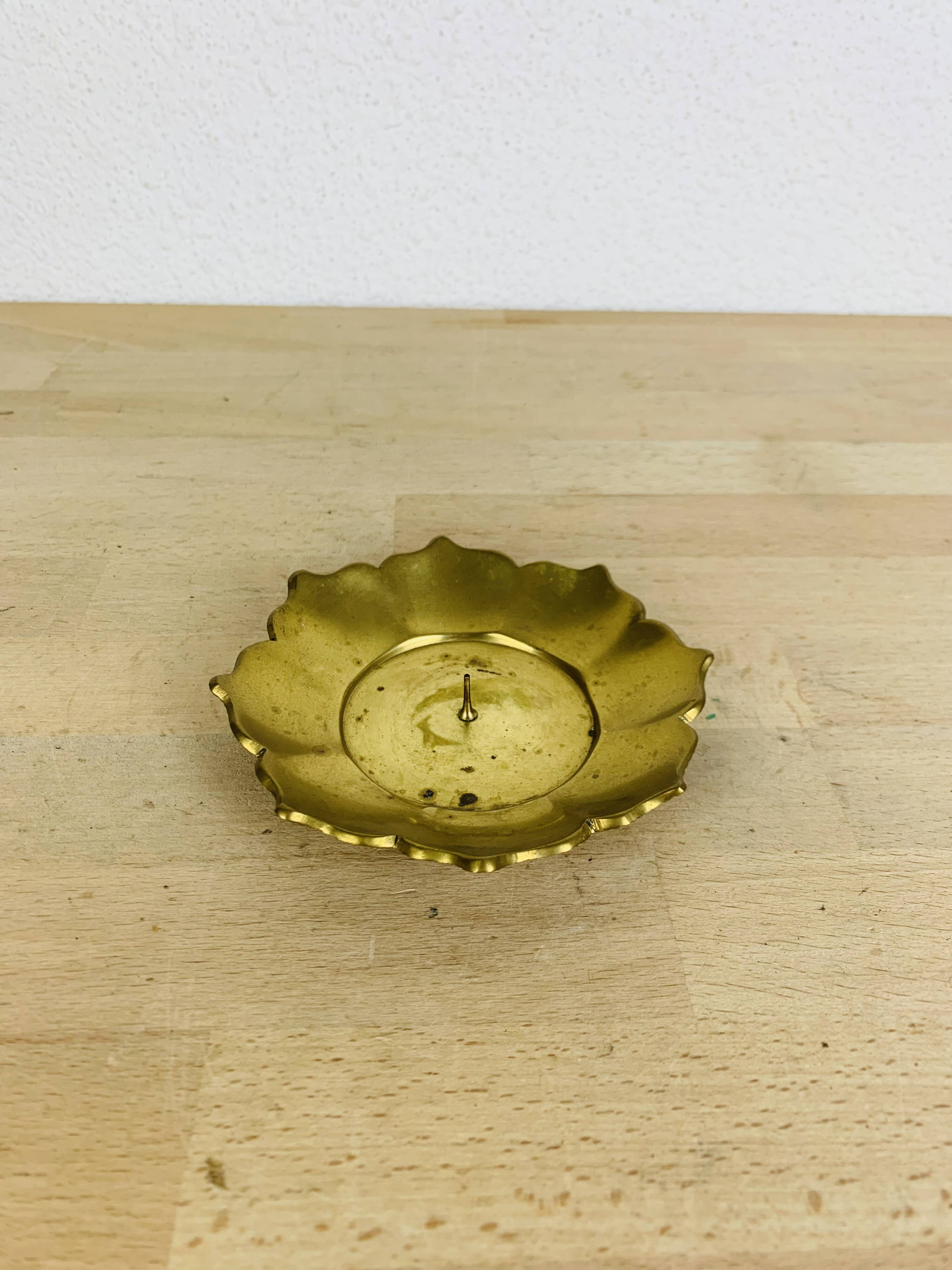 Vintage gold brass flower candle holder
