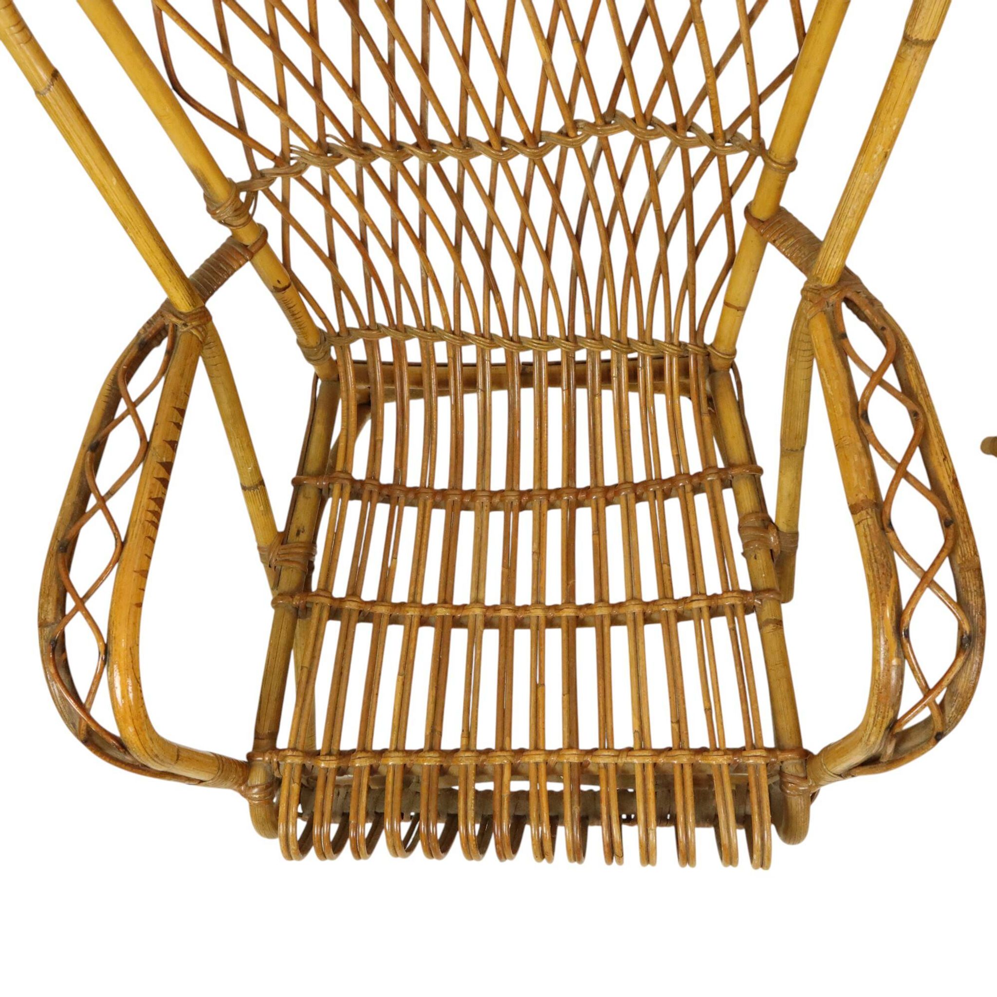 Vintage Set Rattan Chairs Armchairs Table Boho Design Sixties