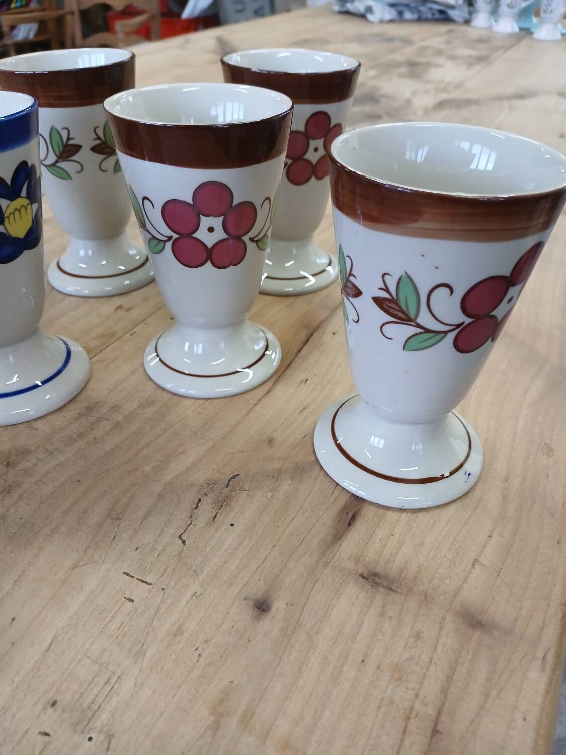 7 old glazed stoneware mazagrans