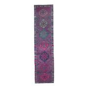 Vintage Purple Pink Natural Turkish Hand-Knotted Runner 82x355