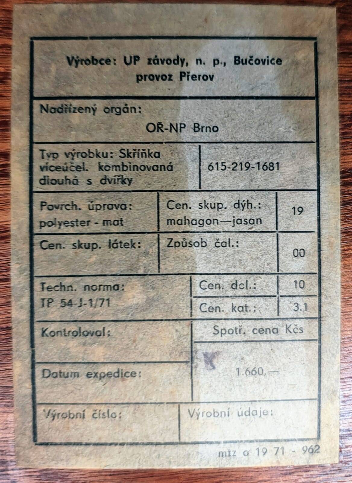 Enfilade par F. Mezuláník pour UP Závody, Tchécoslovaquie 1960