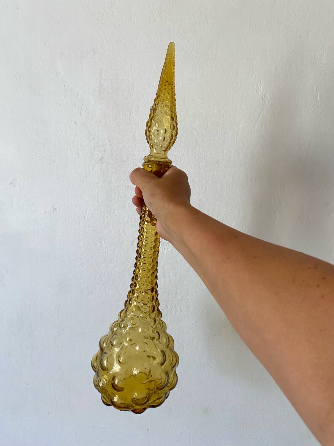 Carafe italienne Empoli verre ambre bulles , 1970