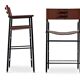 Pair of bar stools with backrest, in brown and black metal.