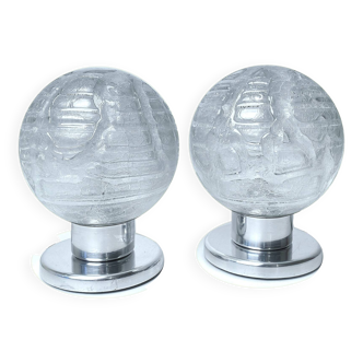 Paire de lampes  vintage, verre  et chrome, annees 70