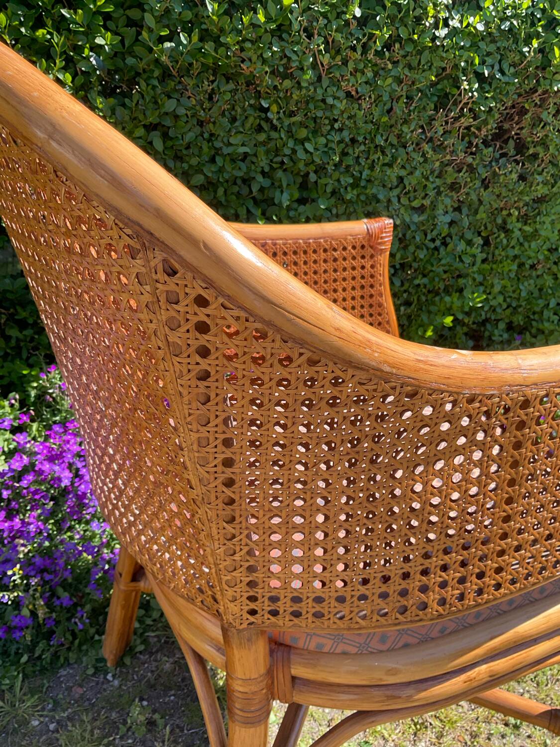 Mc Guire style armchair in rattan and caning from the 1980s.