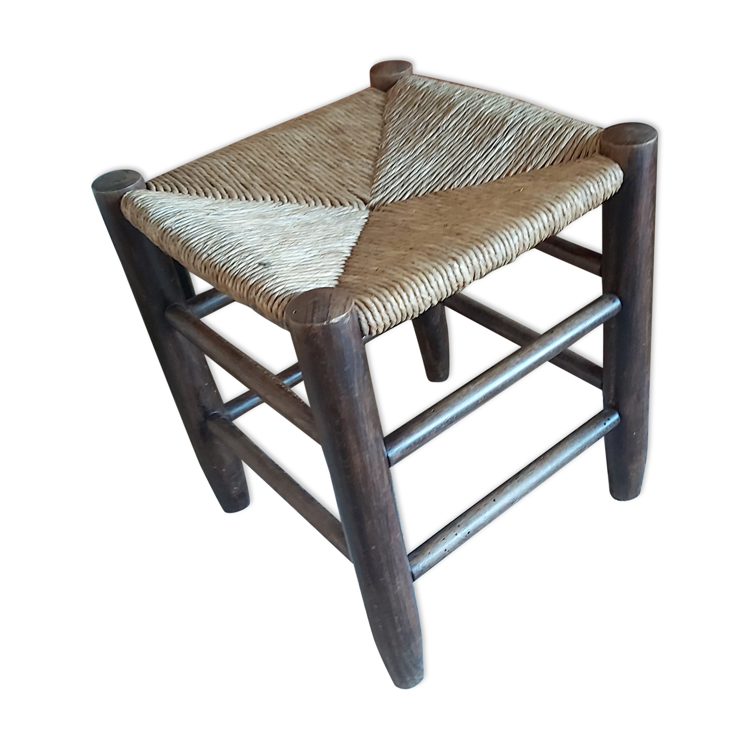 Wooden and vintage straw tabout