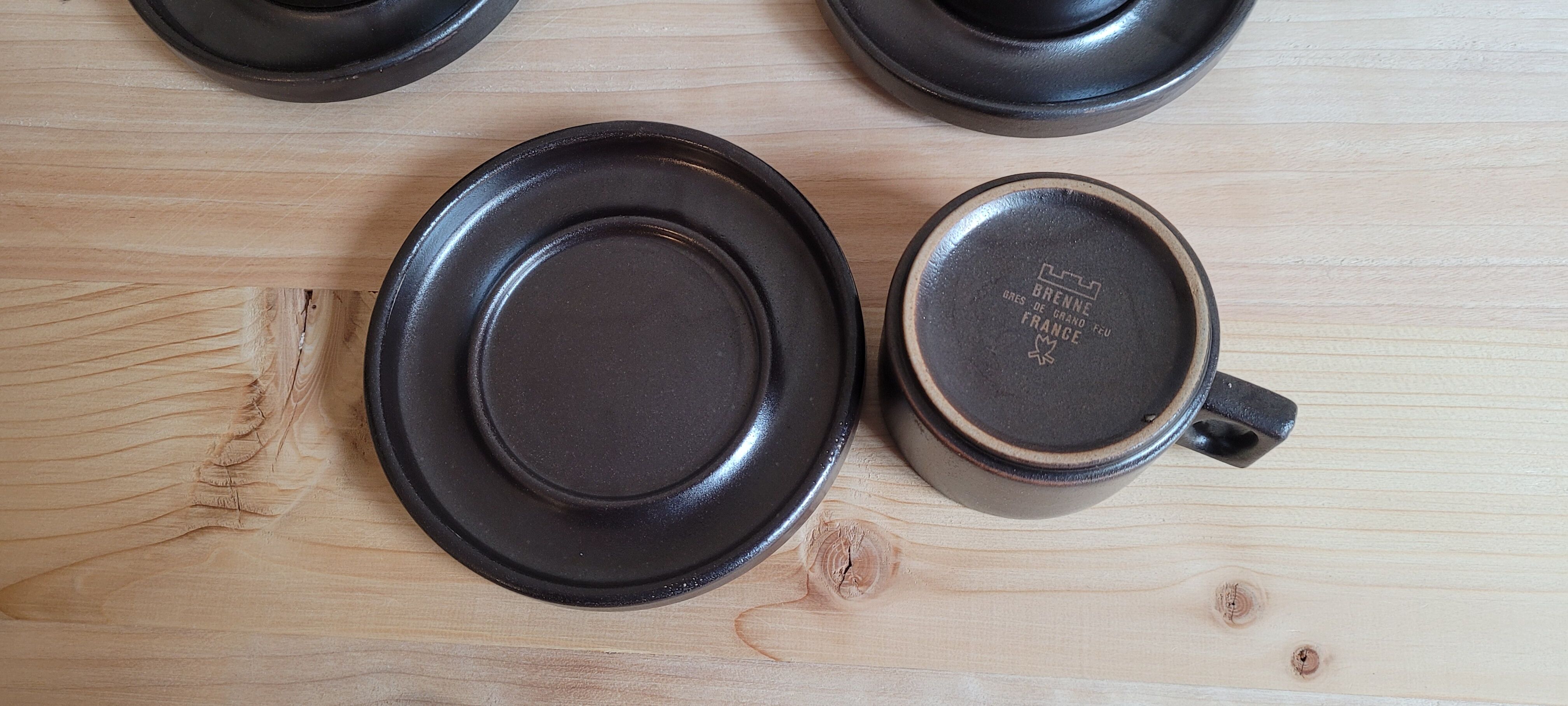 Lot de 3 tasses et sous-tasses en grès de Brenne