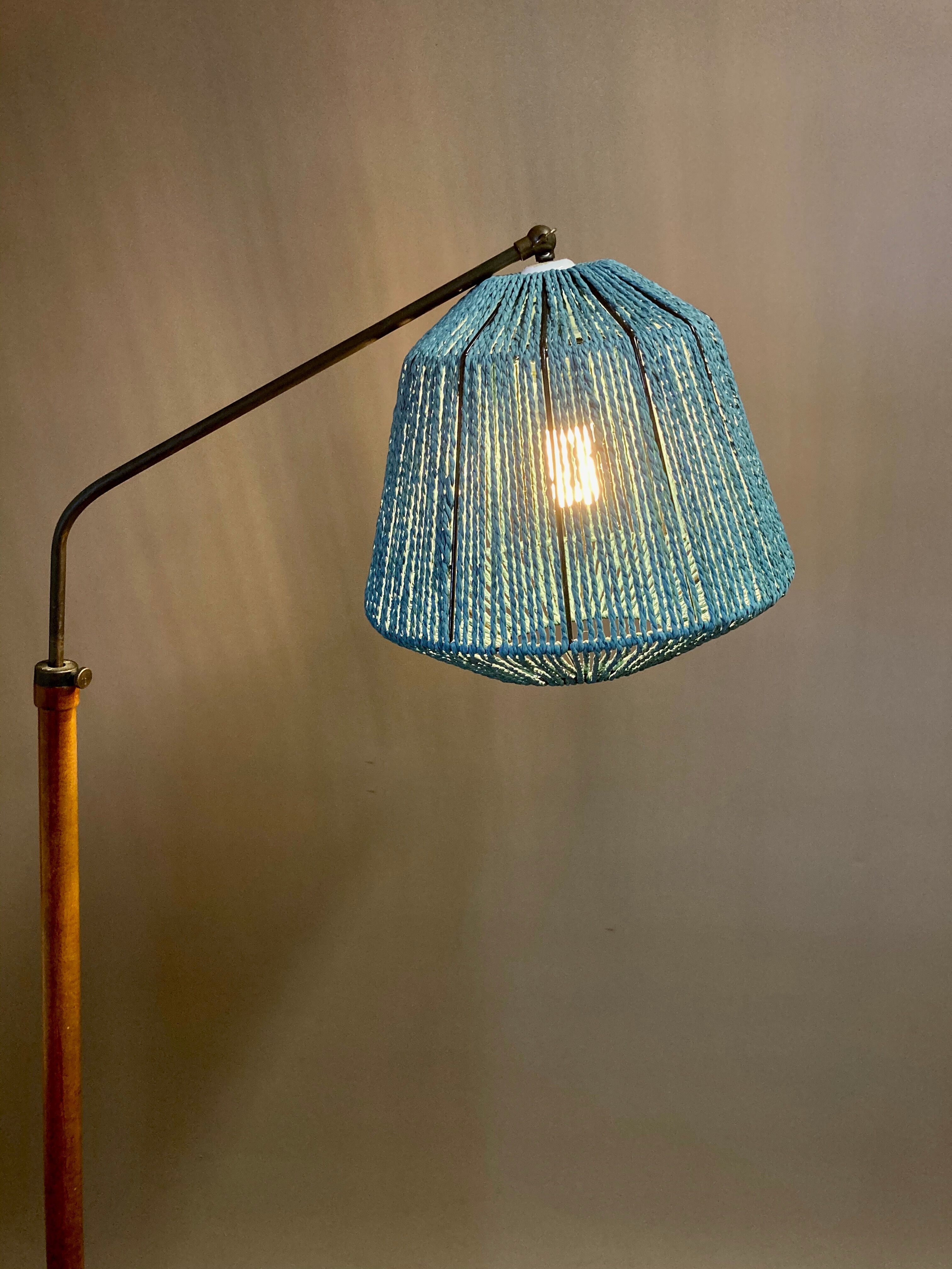 Walnut lamp brass modular rope design 1950