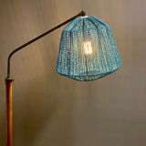 Walnut lamp brass modular rope design 1950