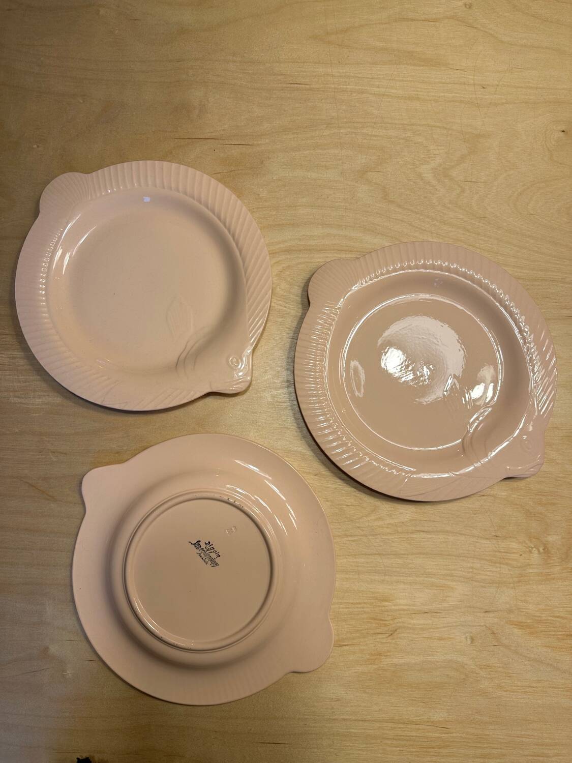 3 assiettes poissons rose digoin sarguemines