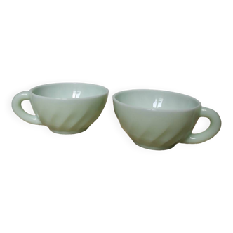 Lot de 2 tasses vintage café opaline vert mint made in France