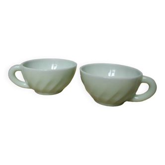 Set of 2 vintage mint green opaline coffee cups made in France