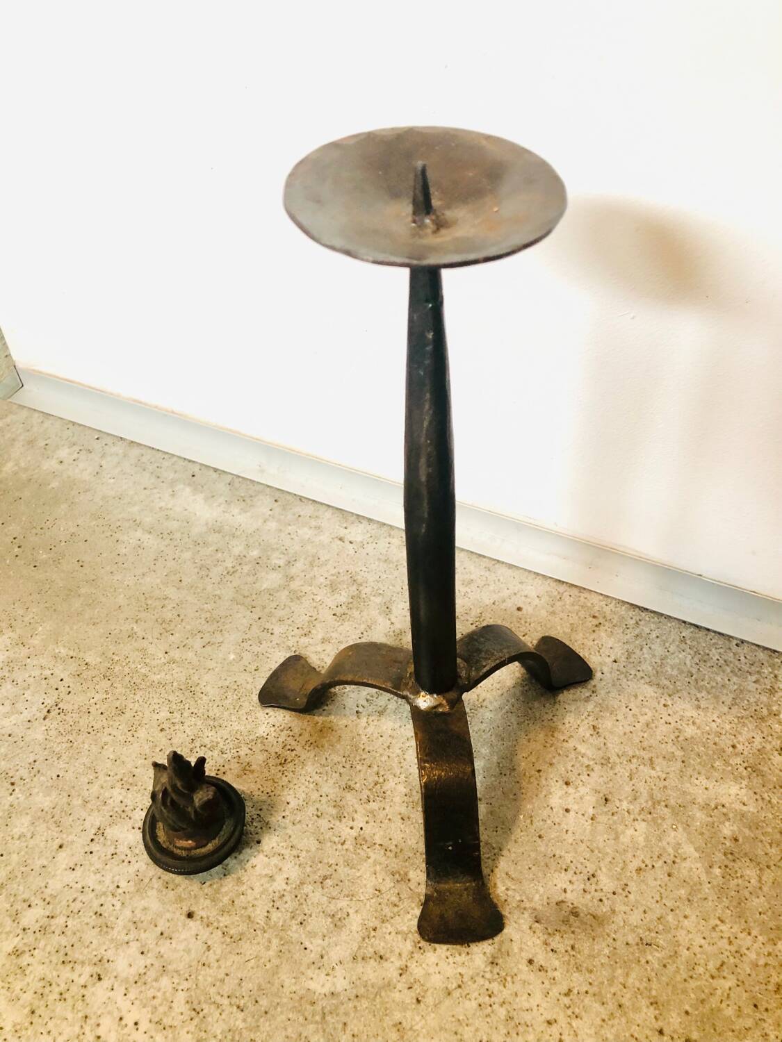 Brutalist wrought iron candle holder