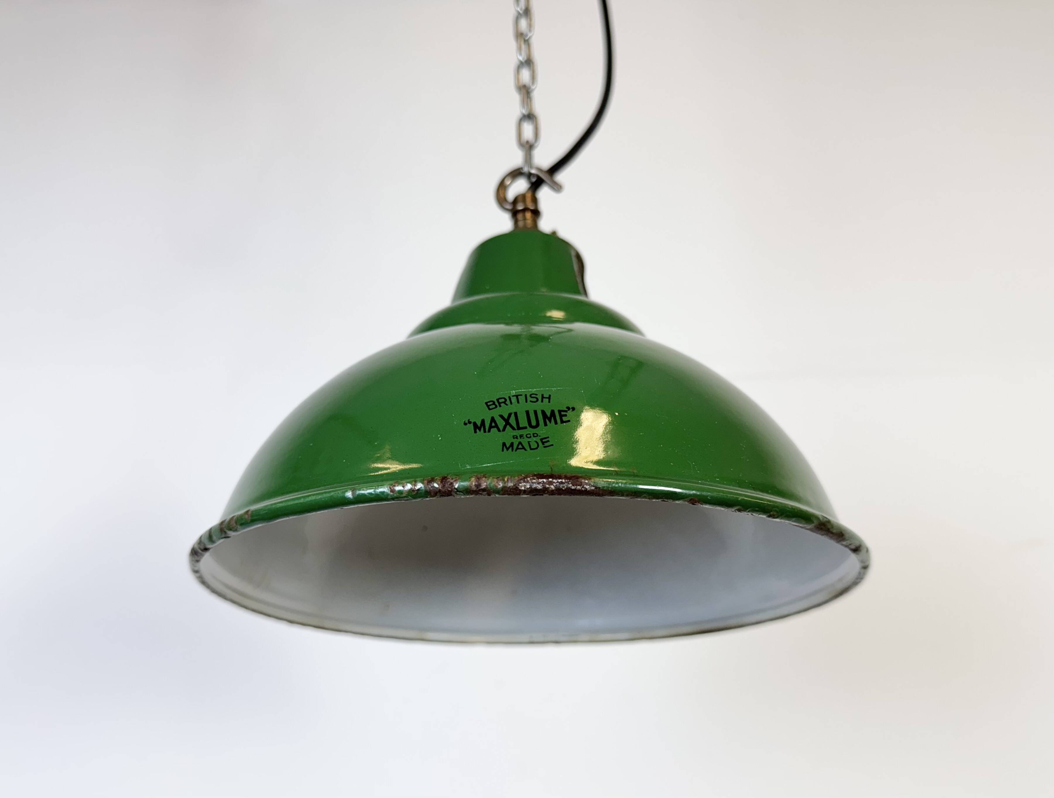 Industrial Green Enamel Factory Pendant Lamp from Maxlume, 1960s