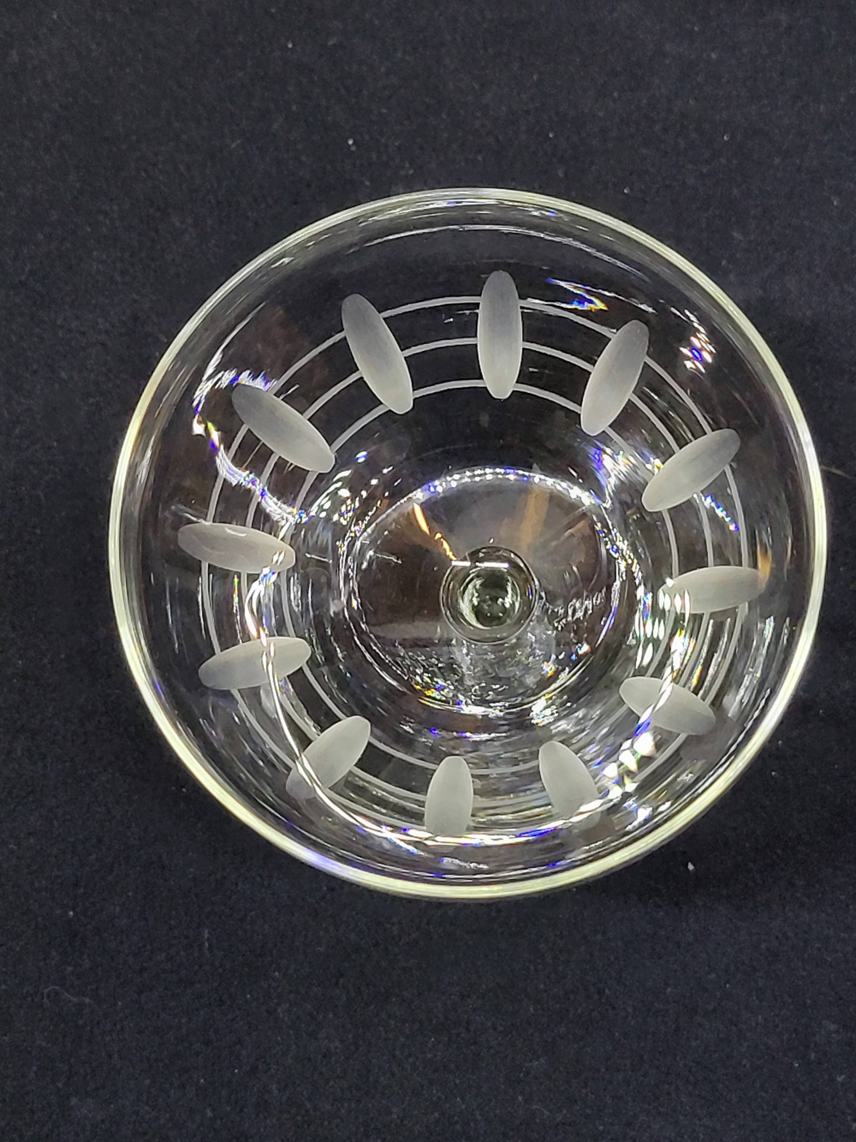 5 Antique Art Deco Palmette Cut Crystal Champagne Glasses