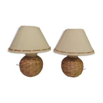 Wicker bedside and canvas lamps