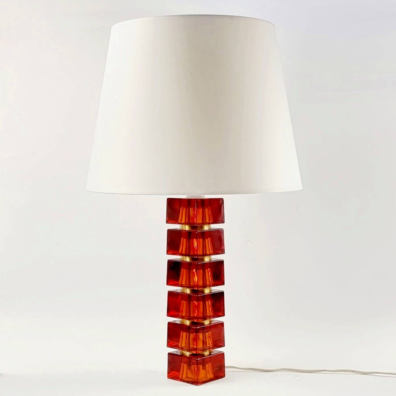 Large Mid Century Scandinavian Glass & Brass Table Lamp By Carl Fagerlund For Orrefors, Sweden, 1960