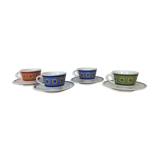 Set of 4 tea cups in colored porcelain