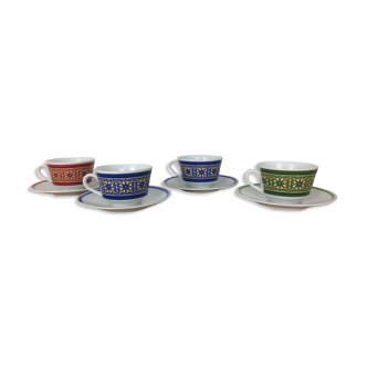 Set of 4 tea cups in colored porcelain