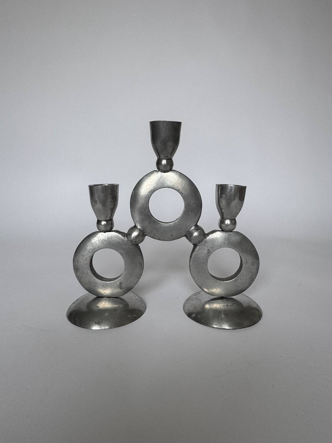Vintage Modernist Triple Aluminum Candlestick Holder