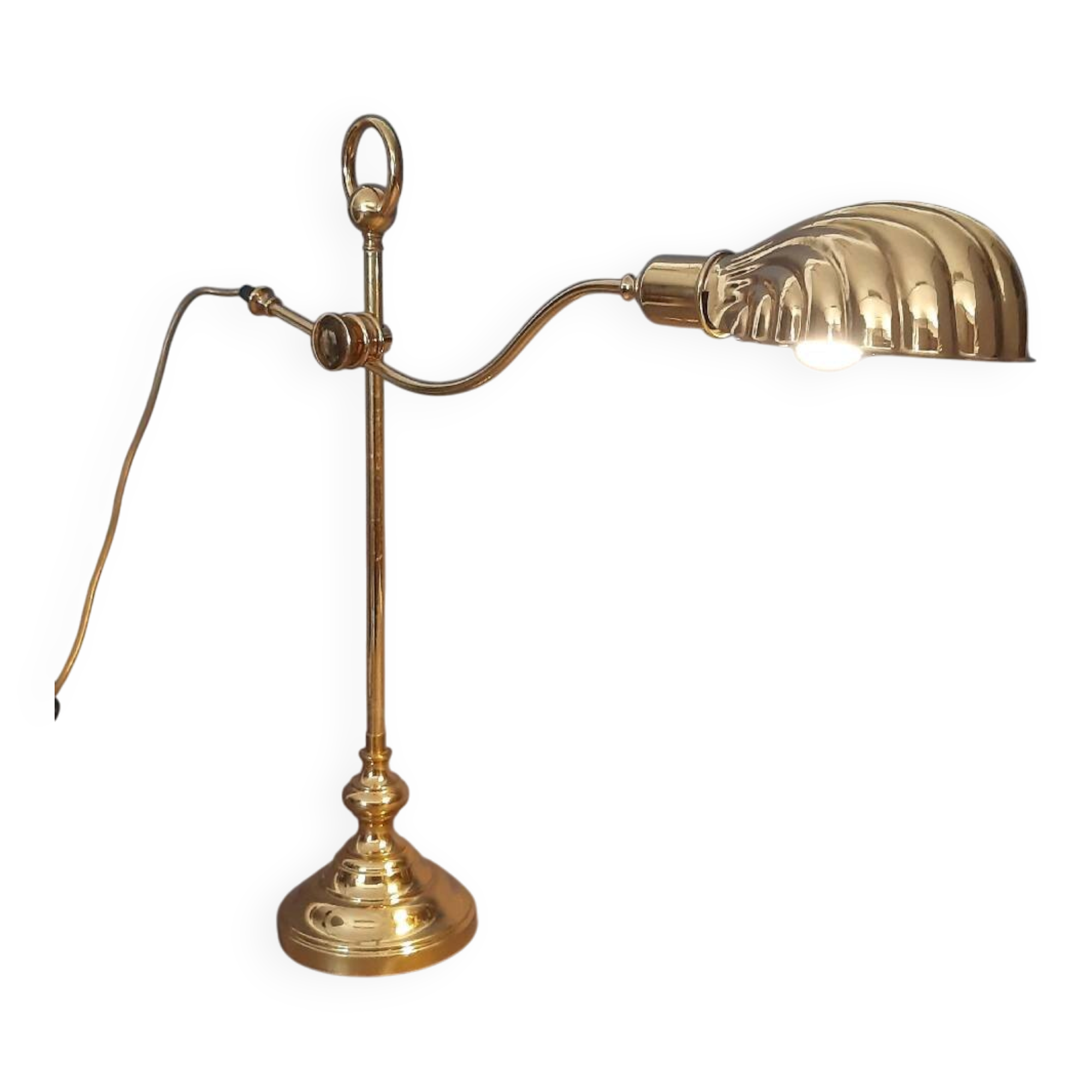 Tommaso Barbi polished brass table lamp vintage shell 1950
