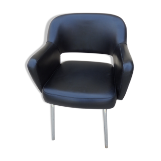 Fauteuil vintage en skai noir