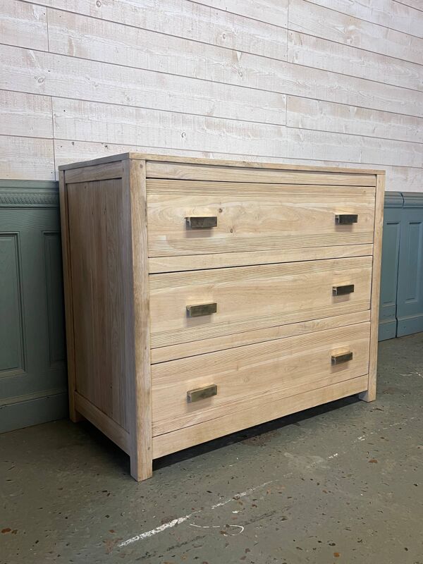 Commode en bois exotique 1980 poignées bronze