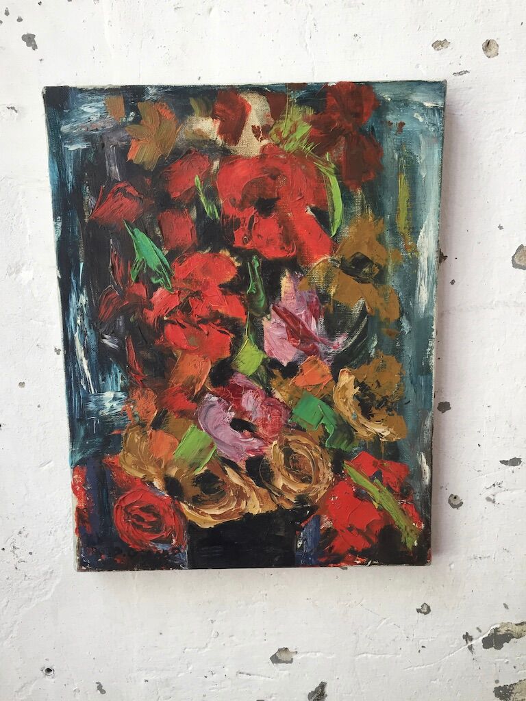 Old oil painting flowers